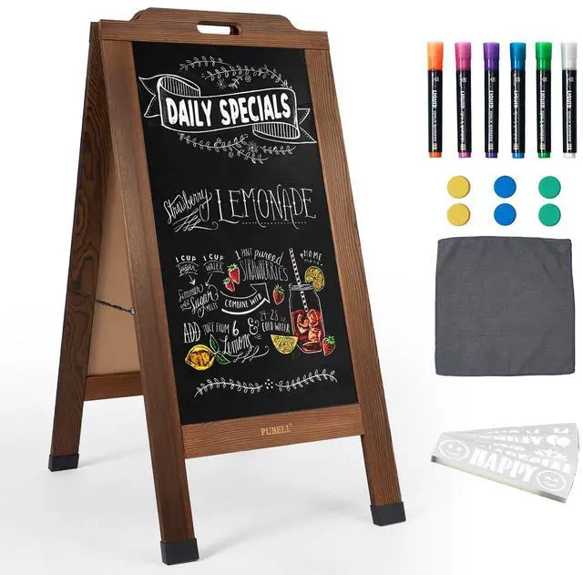 Main image of Magnetic Sandwich A Frame Chalkboard Board Signs - 40 × 20 Inches | Portable, Browm Solid Pine Wood, Double-Sided outdoor Sidewalk ChalkBoards, Restaurant, Cafe, Shop, Wedding, Party