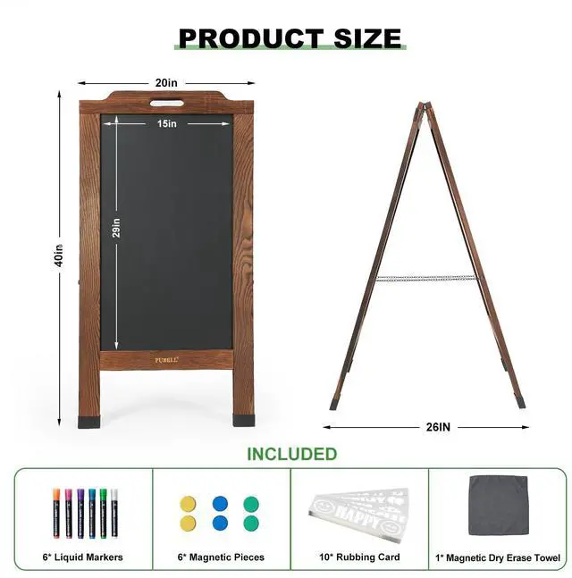 Alt view image 2 of 6 - Magnetic Sandwich A Frame Chalkboard Board Signs - 40 × 20 Inches | Portable, Browm Solid Pine Wood, Double-Sided outdoor Sidewalk ChalkBoards, Restaurant, Cafe, Shop, Wedding, Party