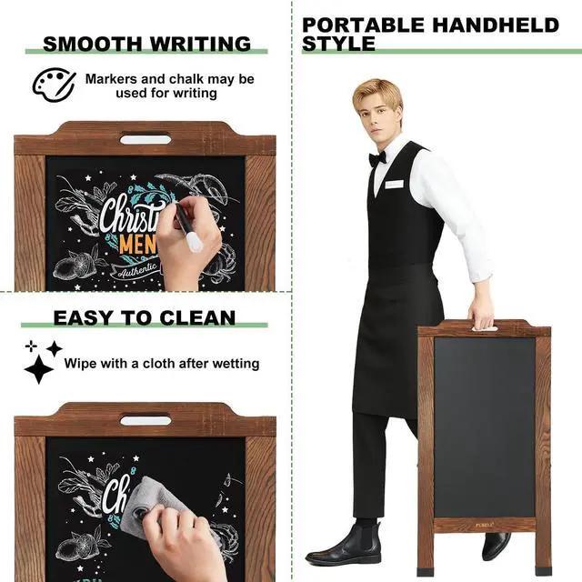 Alt view image 4 of 6 - Magnetic Sandwich A Frame Chalkboard Board Signs - 40 × 20 Inches | Portable, Browm Solid Pine Wood, Double-Sided outdoor Sidewalk ChalkBoards, Restaurant, Cafe, Shop, Wedding, Party