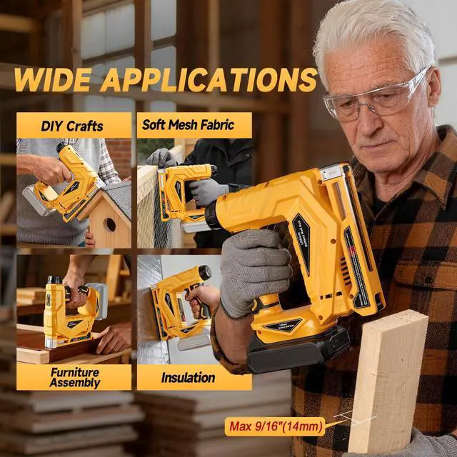 Alt view image 2 of 6 - 3/8 Electric Staple Gun Compatible with DeWalt 20V Battery, T50 Crown Stapler 2-in-1 Brad Nailer & Electric Nail Gun, 1000 Nails and Staples(Max 14mm), Impact Force Adjustment for DIY(Tool Only)