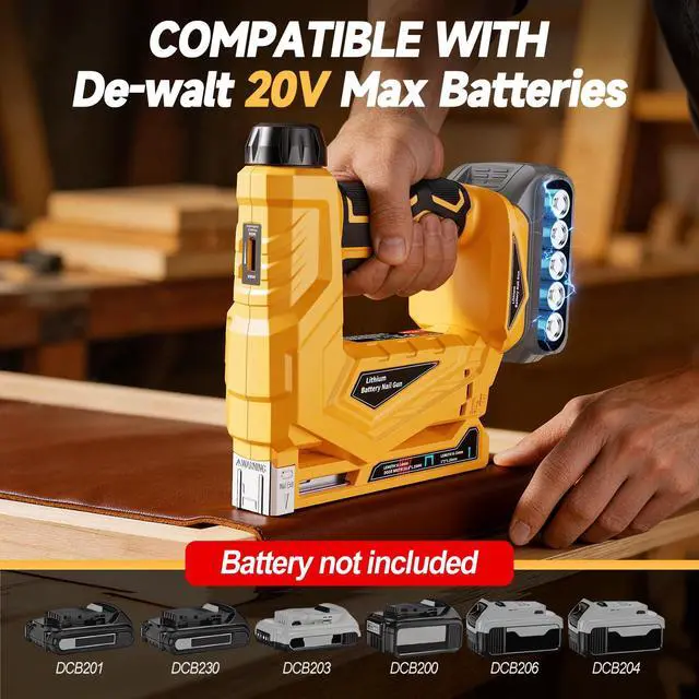 Alt view image 4 of 6 - 3/8 Electric Staple Gun Compatible with DeWalt 20V Battery, T50 Crown Stapler 2-in-1 Brad Nailer & Electric Nail Gun, 1000 Nails and Staples(Max 14mm), Impact Force Adjustment for DIY(Tool Only)