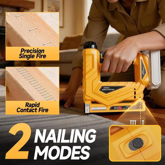 Alt view image 5 of 6 - 3/8 Electric Staple Gun Compatible with DeWalt 20V Battery, T50 Crown Stapler 2-in-1 Brad Nailer & Electric Nail Gun, 1000 Nails and Staples(Max 14mm), Impact Force Adjustment for DIY(Tool Only)
