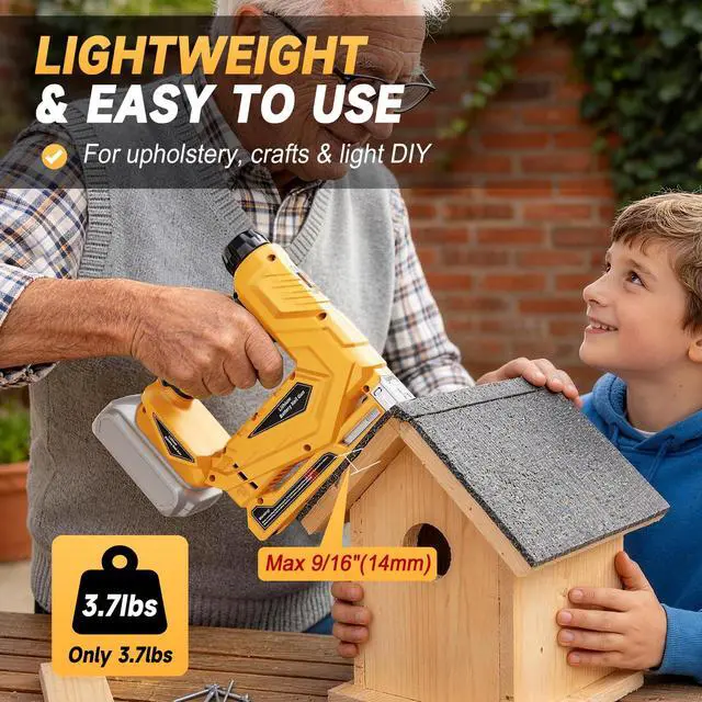 Alt view image 6 of 6 - 3/8 Electric Staple Gun Compatible with DeWalt 20V Battery, T50 Crown Stapler 2-in-1 Brad Nailer & Electric Nail Gun, 1000 Nails and Staples(Max 14mm), Impact Force Adjustment for DIY(Tool Only)