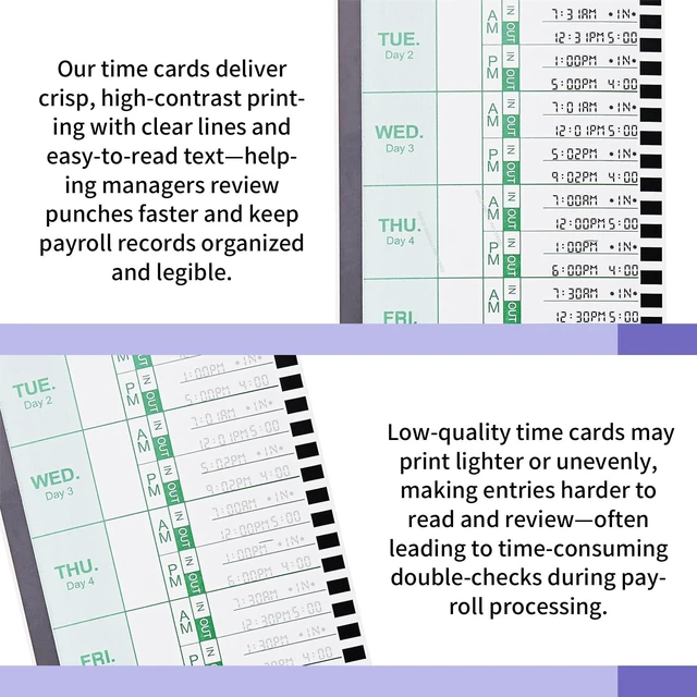 Alt view image 3 of 6 - 1000 E8 Weekly Thermal Time Cards, Compatible with Lathem 2100HD & 800P | Time Clock Cards for Employees, Single-Sided Format with Named Days