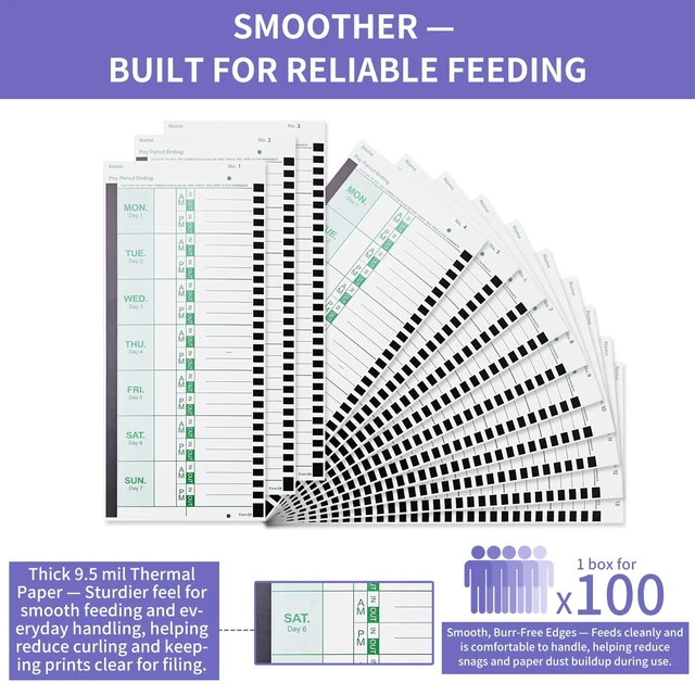 Alt view image 5 of 6 - 1000 E8 Weekly Thermal Time Cards, Compatible with Lathem 2100HD & 800P | Time Clock Cards for Employees, Single-Sided Format with Named Days