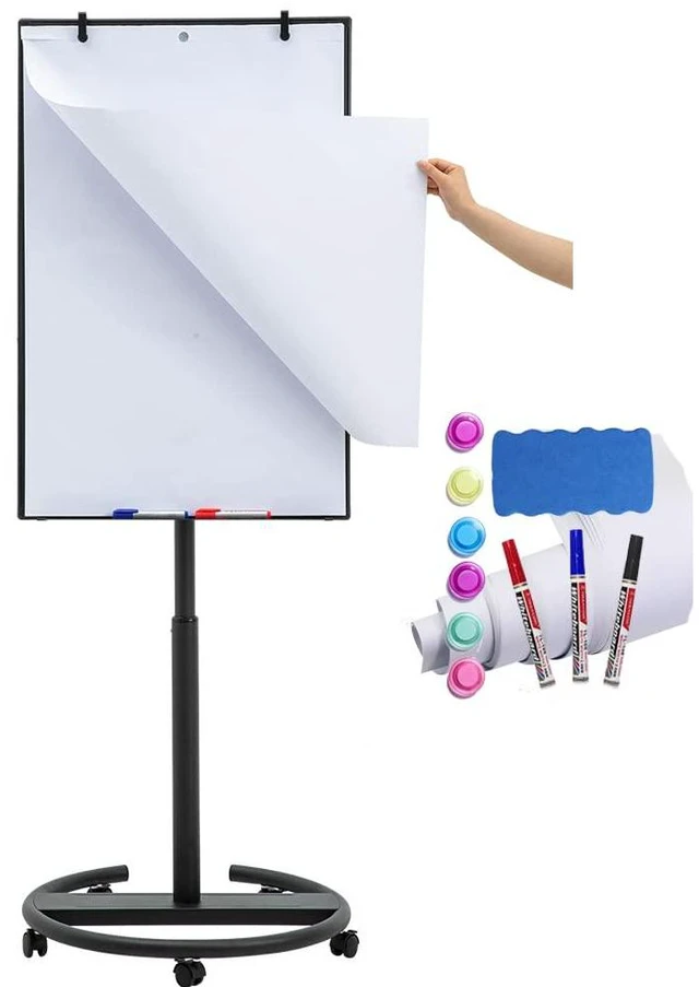 Main image of Mobile Magnetic Whiteboard on Wheels, Stable Dry Erase Easel Stand, 36x24 | Rolling Dry Erase Easel Board with Flipchart Paper Pad-Height Adjustable Standing Board for Meetings, Classes, Workshops