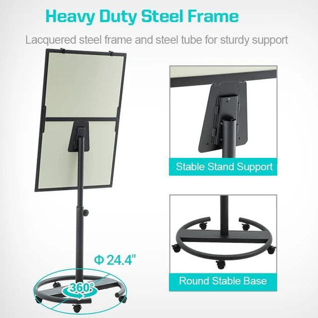 Alt view image 2 of 5 - Mobile Magnetic Whiteboard on Wheels, Stable Dry Erase Easel Stand, 36x24 | Rolling Dry Erase Easel Board with Flipchart Paper Pad-Height Adjustable Standing Board for Meetings, Classes, Workshops