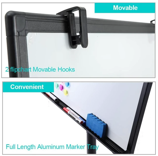 Alt view image 3 of 5 - Mobile Magnetic Whiteboard on Wheels, Stable Dry Erase Easel Stand, 36x24 | Rolling Dry Erase Easel Board with Flipchart Paper Pad-Height Adjustable Standing Board for Meetings, Classes, Workshops