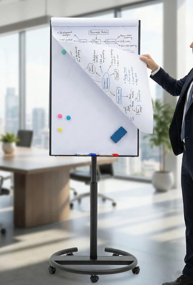 Alt view image 5 of 5 - Mobile Magnetic Whiteboard on Wheels, Stable Dry Erase Easel Stand, 36x24 | Rolling Dry Erase Easel Board with Flipchart Paper Pad-Height Adjustable Standing Board for Meetings, Classes, Workshops