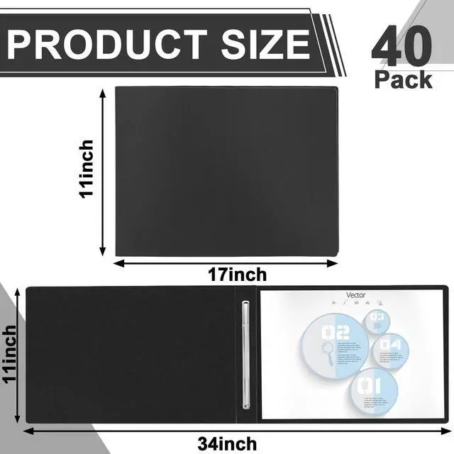 Alt view image 2 of 6 - 40 Pcs 11'' x 17'' Pressboard Report Cover 3" Capacity Metal Prong Paper Fastener with Compressor Presentation Binder Folder to Neatly Bind Reports Proposals Transcripts Document(Black)