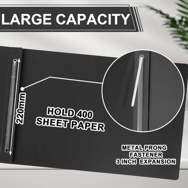Alt view image 3 of 6 - 40 Pcs 11'' x 17'' Pressboard Report Cover 3" Capacity Metal Prong Paper Fastener with Compressor Presentation Binder Folder to Neatly Bind Reports Proposals Transcripts Document(Black)