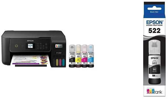 Main image of EcoTank ET-2800 Wireless Color All-in-One Cartridge-Free Supertank Printer, Black, Medium & T522 EcoTank Ink Ultra-high Capacity Bottle Black (T522120-S)