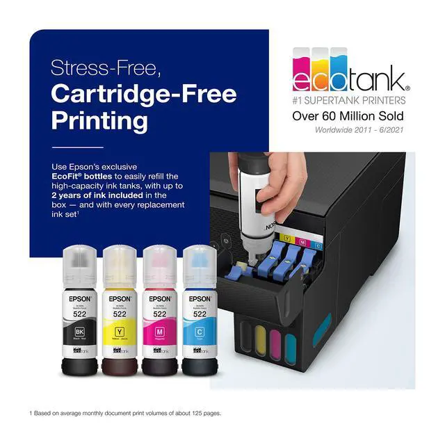 Alt view image 3 of 6 - EcoTank ET-2800 Wireless Color All-in-One Cartridge-Free Supertank Printer, Black, Medium & T522 EcoTank Ink Ultra-high Capacity Bottle Black (T522120-S)