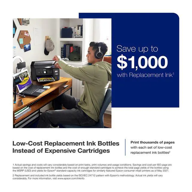 Alt view image 4 of 6 - EcoTank ET-2800 Wireless Color All-in-One Cartridge-Free Supertank Printer, Black, Medium & T522 EcoTank Ink Ultra-high Capacity Bottle Black (T522120-S)