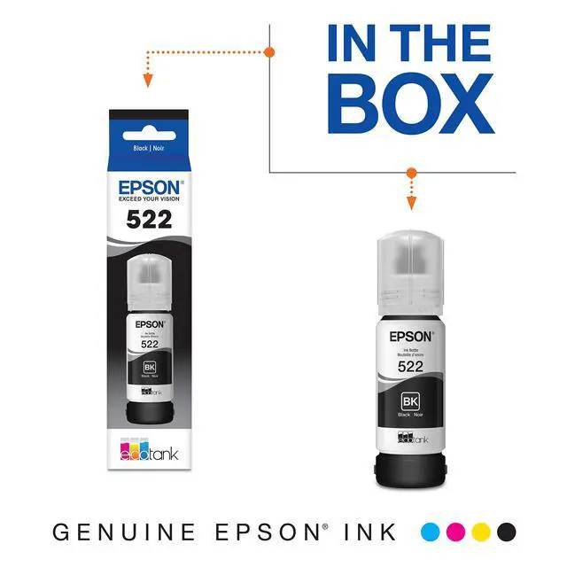 Alt view image 6 of 6 - EcoTank ET-2800 Wireless Color All-in-One Cartridge-Free Supertank Printer, Black, Medium & T522 EcoTank Ink Ultra-high Capacity Bottle Black (T522120-S)