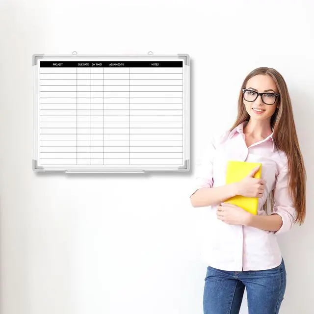 Alt view image 3 of 6 - Aluminum Frame Dry Erase Board with Lines, Double Sided Wall-Mounted Whiteboard for Scheduling, to Do Lists & Weekly Planning, Reusable Calendar for Home & Work(Project Planning Board,24"x18")