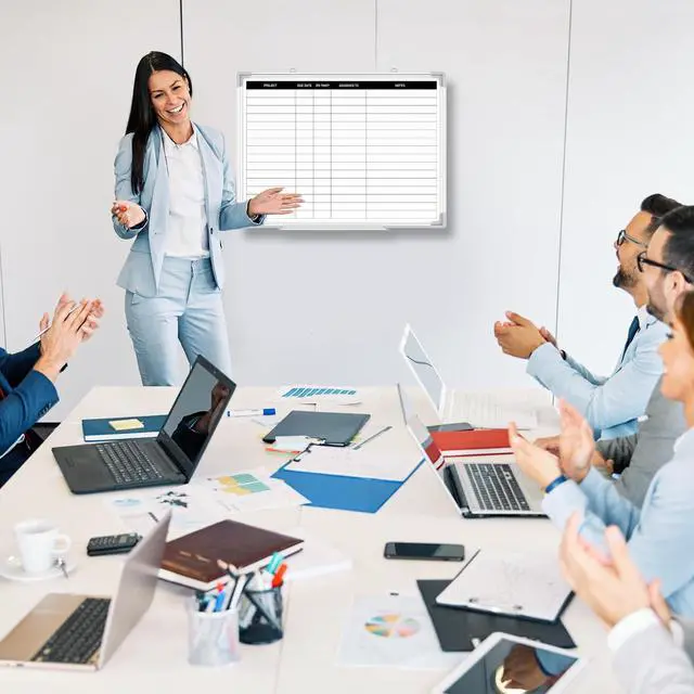 Alt view image 4 of 6 - Aluminum Frame Dry Erase Board with Lines, Double Sided Wall-Mounted Whiteboard for Scheduling, to Do Lists & Weekly Planning, Reusable Calendar for Home & Work(Project Planning Board,24"x18")