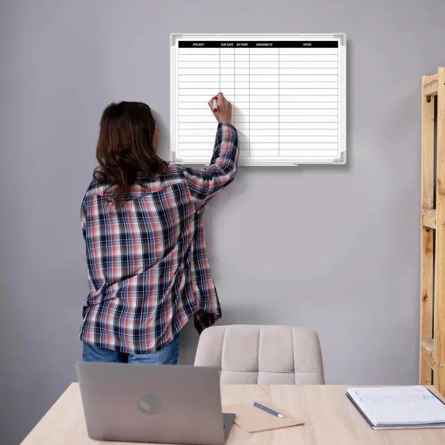 Alt view image 5 of 6 - Aluminum Frame Dry Erase Board with Lines, Double Sided Wall-Mounted Whiteboard for Scheduling, to Do Lists & Weekly Planning, Reusable Calendar for Home & Work(Project Planning Board,24"x18")