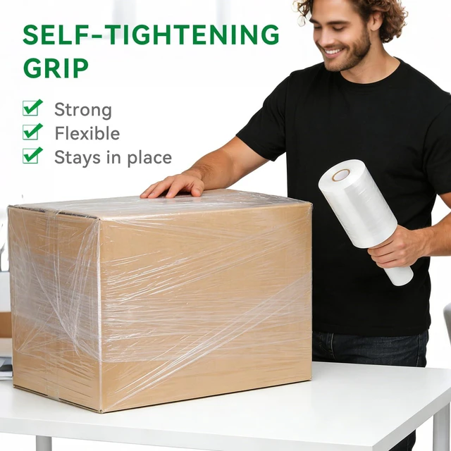 Alt view image 5 of 6 - Plastic Shrink Wrap Roll, 5" x 1200', 12 Rolls | 80 Gauge, 500% Stretch, With Handles, Stretch Film WrapFor Moving, Shipping, Packing, Pallet & Furniture Protection
