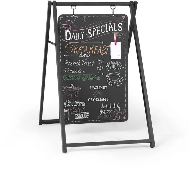Main image of Metal A Frame Sign, Chalkboard Sidewalk Sign - 24x38 in Outdoor | Double Sided Magnetic Chalkboard, Swinging Sandwich Board Signs, Includes Chalk & Eraser - For Businesses - Black