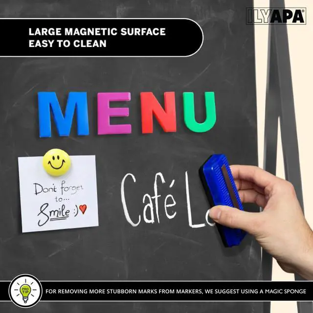 Alt view image 5 of 6 - Metal A Frame Sign, Chalkboard Sidewalk Sign - 24x38 in Outdoor | Double Sided Magnetic Chalkboard, Swinging Sandwich Board Signs, Includes Chalk & Eraser - For Businesses - Black
