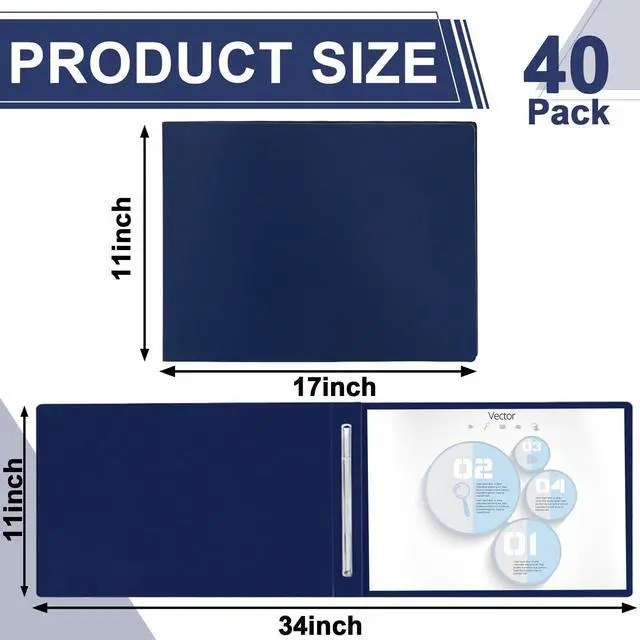 Alt view image 2 of 6 - 40 Pcs 11'' x 17'' Pressboard Report Cover 3" Capacity Metal Prong Paper Fastener with Compressor Presentation Binder Folder to Neatly Bind Reports Proposals Transcripts Document(Dark Blue)