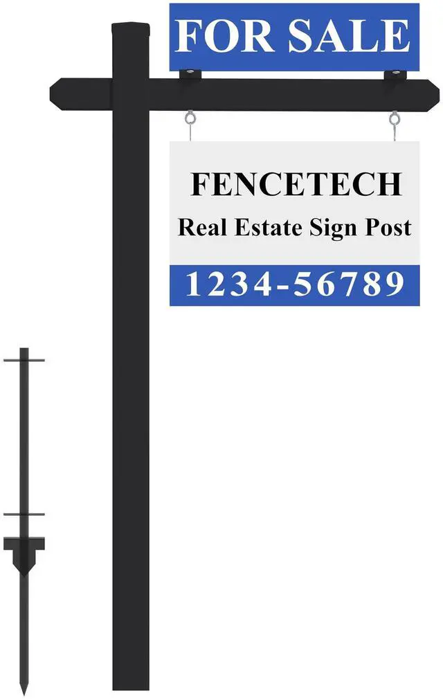 Main image of 5.3ft Vinyl PVC Real Estate Sign Post, Realtor Yard Sign Post, 36" Arm Holds Up to 24" Sign - Black (No Sign)