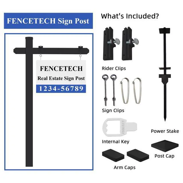 Alt view image 3 of 6 - 5.3ft Vinyl PVC Real Estate Sign Post, Realtor Yard Sign Post, 36" Arm Holds Up to 24" Sign - Black (No Sign)
