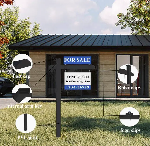 Alt view image 5 of 6 - 5.3ft Vinyl PVC Real Estate Sign Post, Realtor Yard Sign Post, 36" Arm Holds Up to 24" Sign - Black (No Sign)