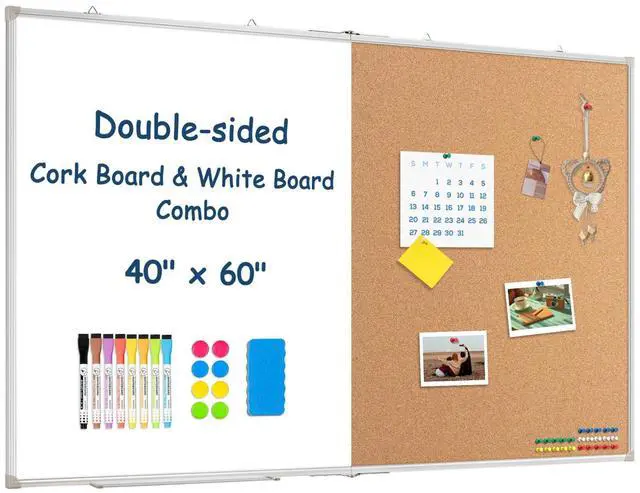 Main image of Large White Board Dry Erase Foldable Cork Board Combo 60x40 for Wall | Dry Erase White Board, Cork Board Combo, Foldable Double-Sided, Magnetic Wall Hanging, School Home Office, Complete Kit