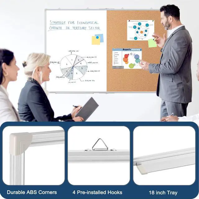 Alt view image 5 of 6 - Large White Board Dry Erase Foldable Cork Board Combo 60x40 for Wall | Dry Erase White Board, Cork Board Combo, Foldable Double-Sided, Magnetic Wall Hanging, School Home Office, Complete Kit