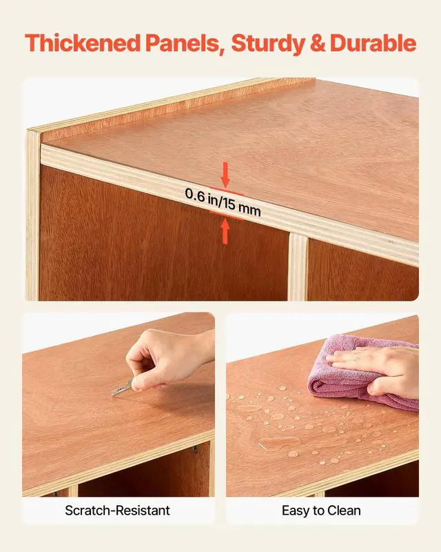 Alt view image 6 of 6 - 3-Section Coat Locker, Kids Lockers with 6 Hooks & Non-Slip Mat, Classroom Cubbies for Daycare, Home, Kindergarten- Natural