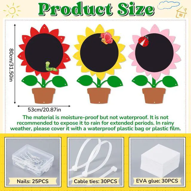 Alt view image 2 of 6 - 3 Pcs Giant Outdoor Chalkboard for Kids, 31.5 x 20.9 Inch Large Colourful Sunflower Chalkboard Weatherproof Art Easel Wall Mounted for Toddler Classroom Back to School Decor Indoor Outdoor