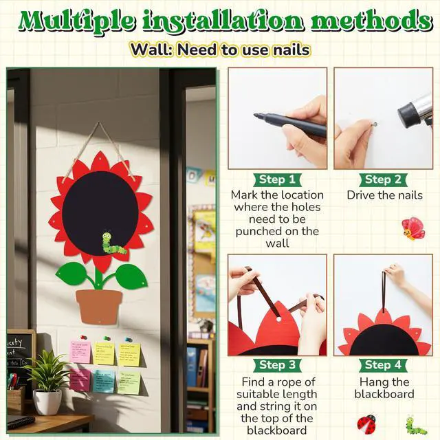 Alt view image 5 of 6 - 3 Pcs Giant Outdoor Chalkboard for Kids, 31.5 x 20.9 Inch Large Colourful Sunflower Chalkboard Weatherproof Art Easel Wall Mounted for Toddler Classroom Back to School Decor Indoor Outdoor