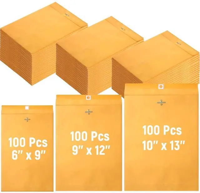 Main image of 300 Pcs Manilla Envelopes Clasp Envelopes Bulk Brown Kraft Catalog Letter with Clasp Closure and Gummed Seal 28lb Heavyweight Paper (6 x 9 Inch,9 x 12 Inch,10 x 13 Inch)
