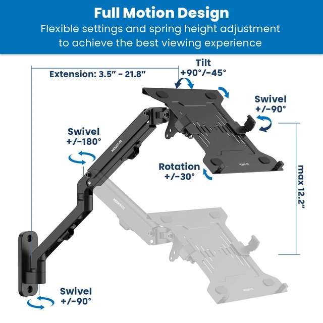 Alt view image 4 of 6 - Ergonomic Laptop Arm for Wall or Pole Mounting, Full Motion Adjustments, Versatile Design, Easy Installation