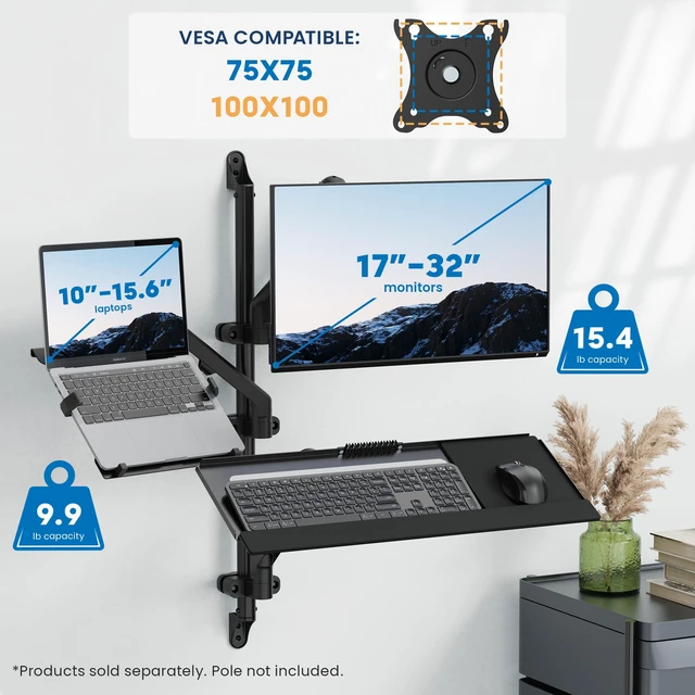 Alt view image 6 of 6 - Ergonomic Laptop Arm for Wall or Pole Mounting, Full Motion Adjustments, Versatile Design, Easy Installation