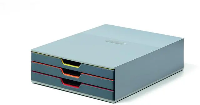 Main image of Varicolor 3 Drawer Unit - Gray Desktop Drawer Set with 3 Color Coded Draws - Letter to Folio Size Files - Perfect for Storing Documents and Paper Work