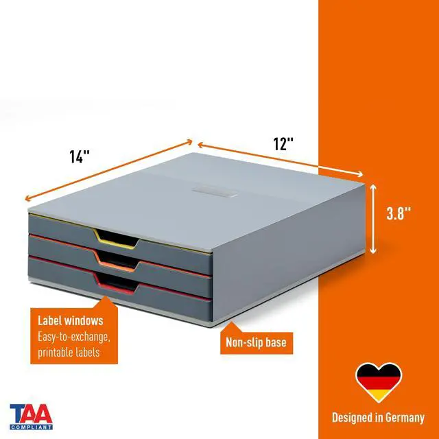Alt view image 3 of 6 - Varicolor 3 Drawer Unit - Gray Desktop Drawer Set with 3 Color Coded Draws - Letter to Folio Size Files - Perfect for Storing Documents and Paper Work