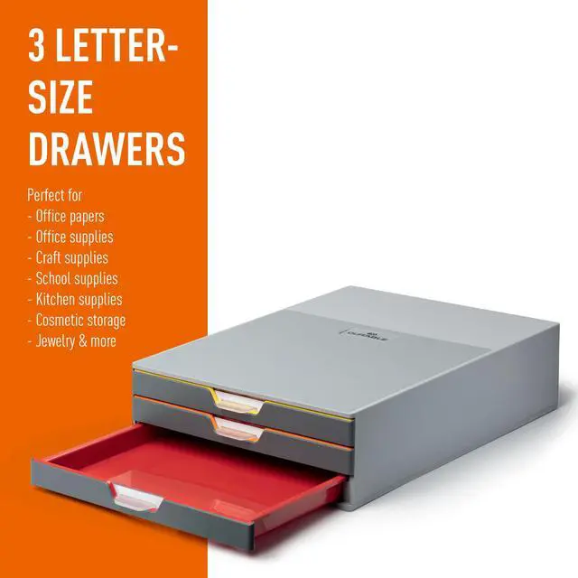 Alt view image 4 of 6 - Varicolor 3 Drawer Unit - Gray Desktop Drawer Set with 3 Color Coded Draws - Letter to Folio Size Files - Perfect for Storing Documents and Paper Work