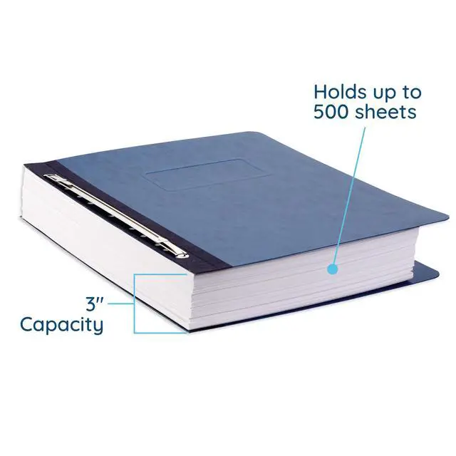 Alt view image 3 of 6 - 25 Pressboard Report Covers, Side Fastener, Navy | Heavy-duty 25pt pressboard, metal prong side fastener, letter size, for reports and business presentations