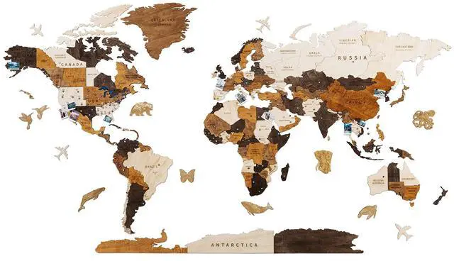 Main image of Multilayered 3D Wooden World Map Wall Decor, Wood Art Wall Decor, Mapa Mundi Para Pared, World Maps and Push Pins, Gifts for Mother's Day, Father's Day (Medium)