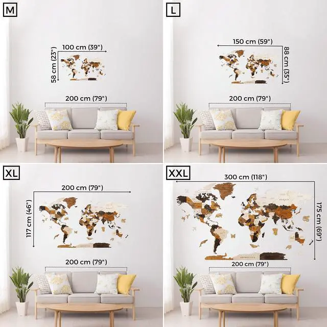 Alt view image 4 of 6 - Multilayered 3D Wooden World Map Wall Decor, Wood Art Wall Decor, Mapa Mundi Para Pared, World Maps and Push Pins, Gifts for Mother's Day, Father's Day (Medium)