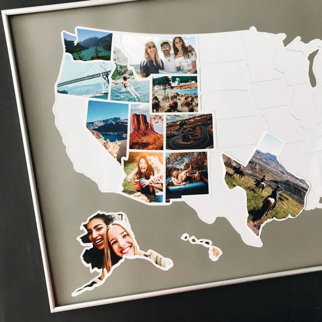 Main image of USA Photo Map 50 States Travel Map Easy to Use, Built to Last | Includes Secure Photo Maker 24 x 36 in, Durable Vinyl Personalized Gift for Couples & Travelers Unframed, Gray
