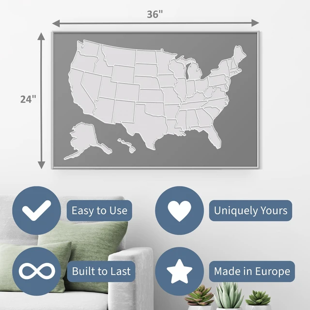 Alt view image 4 of 6 - USA Photo Map 50 States Travel Map Easy to Use, Built to Last | Includes Secure Photo Maker 24 x 36 in, Durable Vinyl Personalized Gift for Couples & Travelers Unframed, Gray