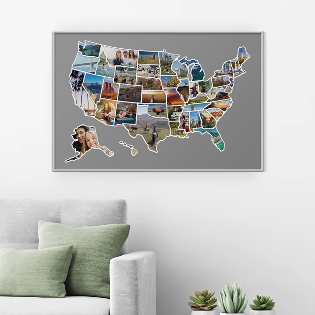 Alt view image 6 of 6 - USA Photo Map 50 States Travel Map Easy to Use, Built to Last | Includes Secure Photo Maker 24 x 36 in, Durable Vinyl Personalized Gift for Couples & Travelers Unframed, Gray