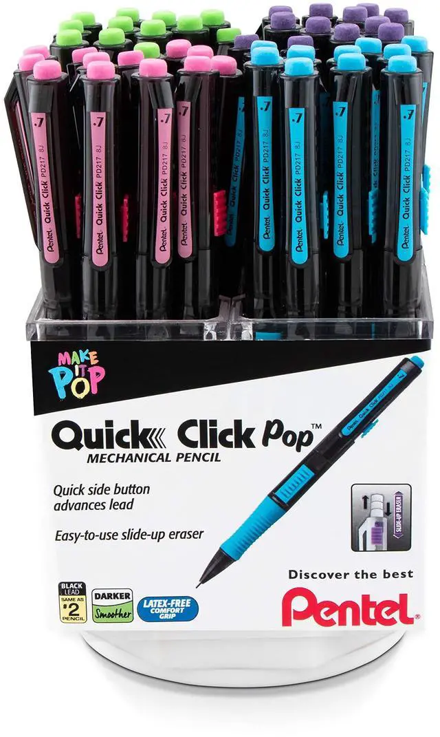 Main image of Quick Click Pop Mechanical Pencil, (0.7mm) Med. Line, Assorted Barrels, Spinner Display - 42 Pieces (PD217A-42)