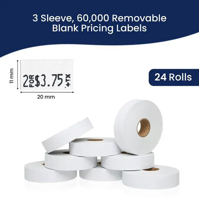 Alt view image 3 of 6 - Pricing Labels for Monarch 1131 Removable Adhesives White - 60,000 Labels w/ 24 Rolls Value Pack, 3 Sleeves - Made in USA
