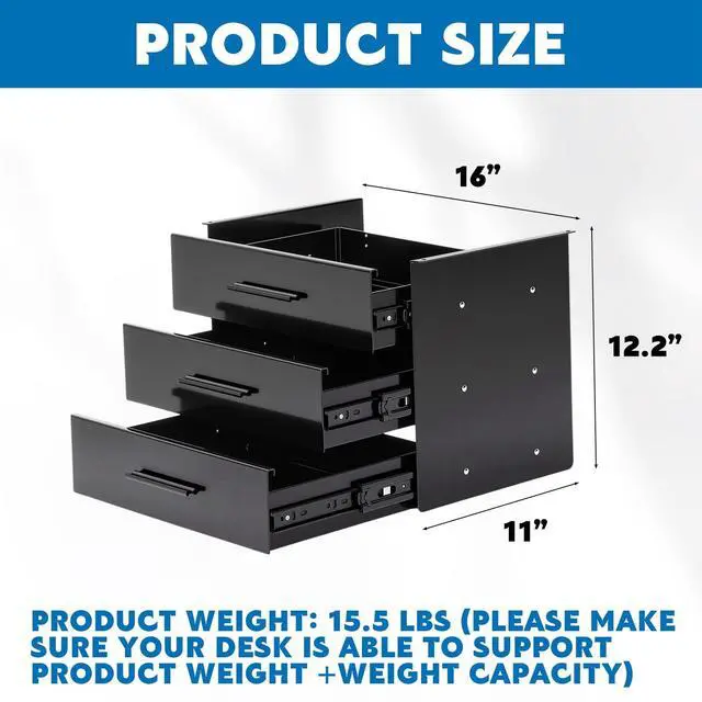 Alt view image 2 of 6 - 16'' Under Desk Drawer Slide-out Steel Under Counter Drawers Storage Organizer Large Hidden Pull-out Tray for Table Desks Home Office Workstation(Black,3 Layer)