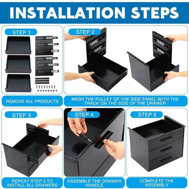 Alt view image 5 of 6 - 16'' Under Desk Drawer Slide-out Steel Under Counter Drawers Storage Organizer Large Hidden Pull-out Tray for Table Desks Home Office Workstation(Black,3 Layer)